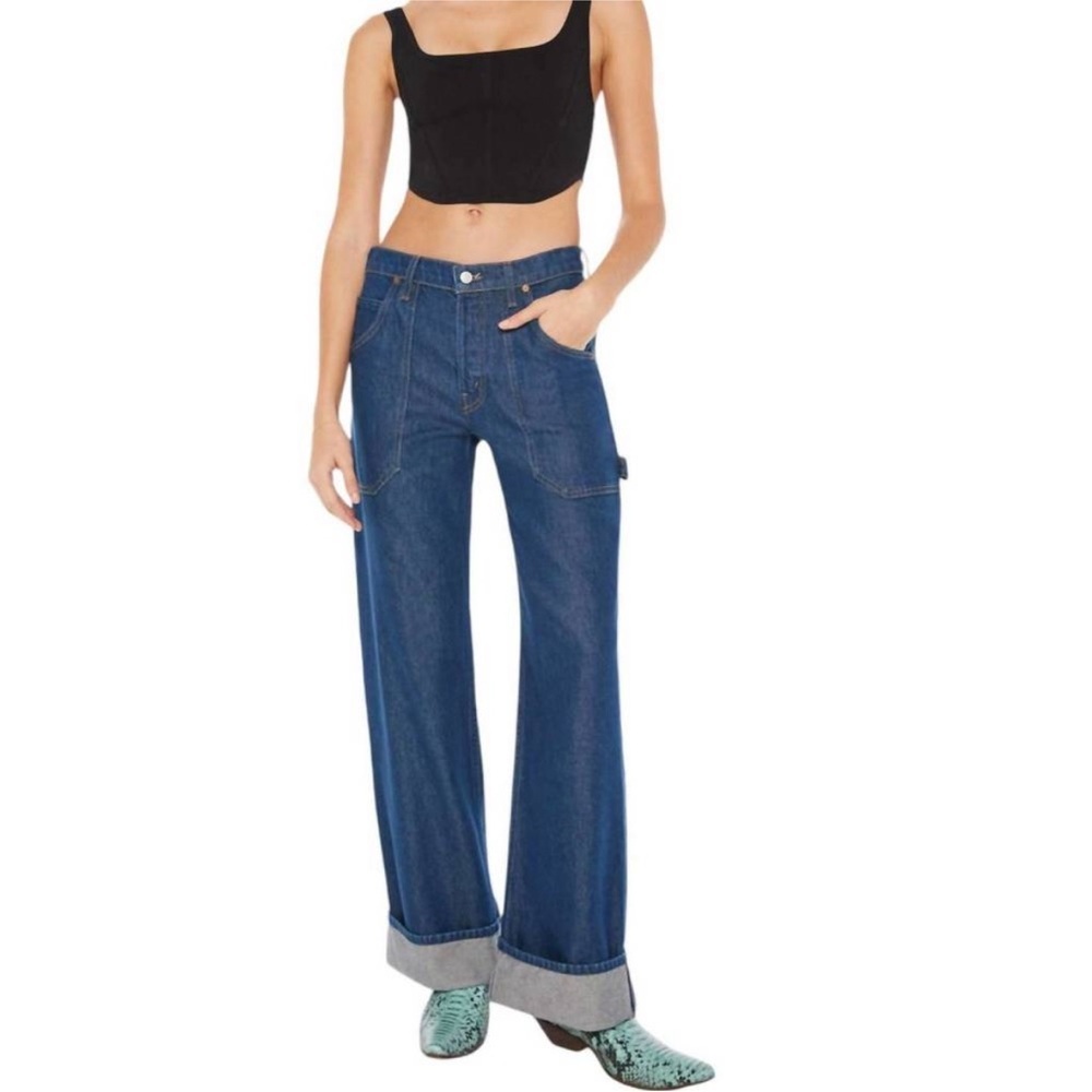 NWT MOTHER Jeans The Smoothie Carpenter Sneak Denim Jeans in Clean Your Plate